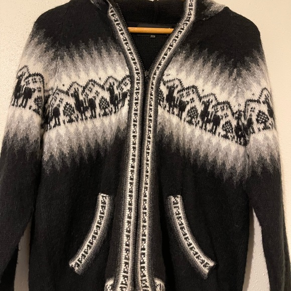 Alpaca Connection Cardigan Sweater Hoodie Womens Small Black Knit Full Zip Wool - Picture 2 of 12